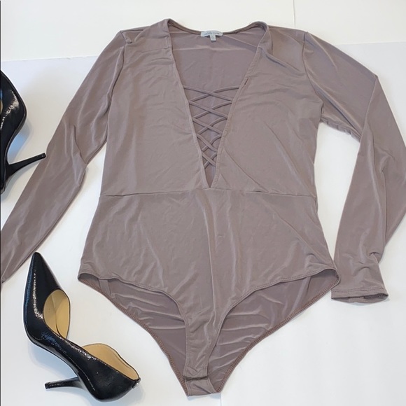 Charlotte Russe Tops - Charlotte Russe Criss Cross Bodice VNeck Body Suit